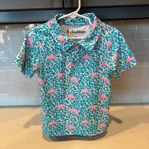 Chubbies Kids Polo size 4T The Domingo - neon blue flamingo print